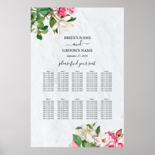 Watercolor Magnolia Flowers Wedding Seating Chart