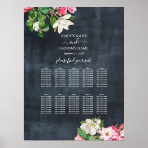 Watercolor Magnolia Flowers Wedding Seating Chart