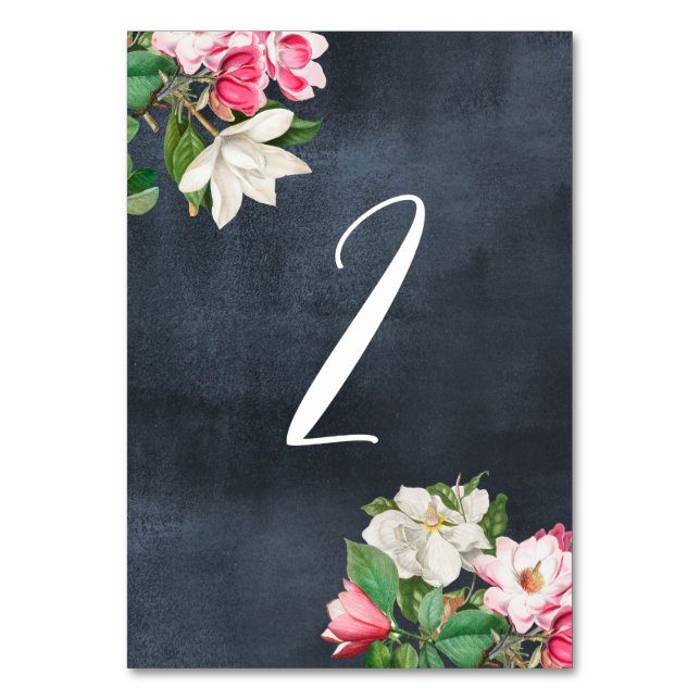 Watercolor Magnolia Flowers Wedding Table Number (Front)