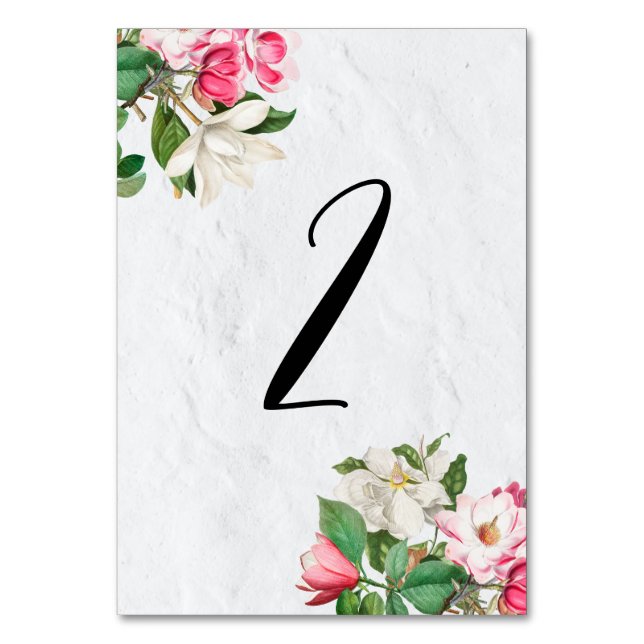 Watercolor Magnolia Flowers Wedding Table Number (Front)