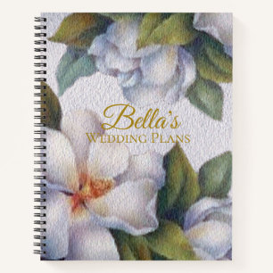 Watercolor Magnolia Gold Script Wedding Plans Notebook