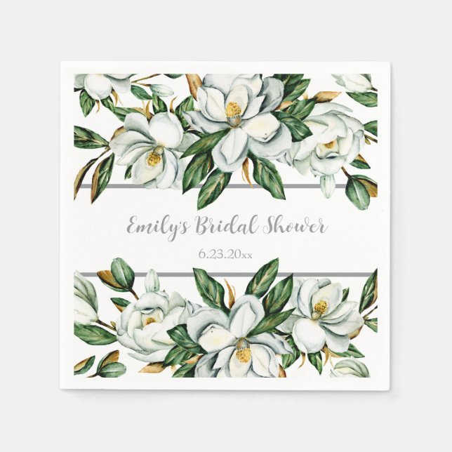Watercolor Magnolia Greenery Wedding  Napkins (Front)