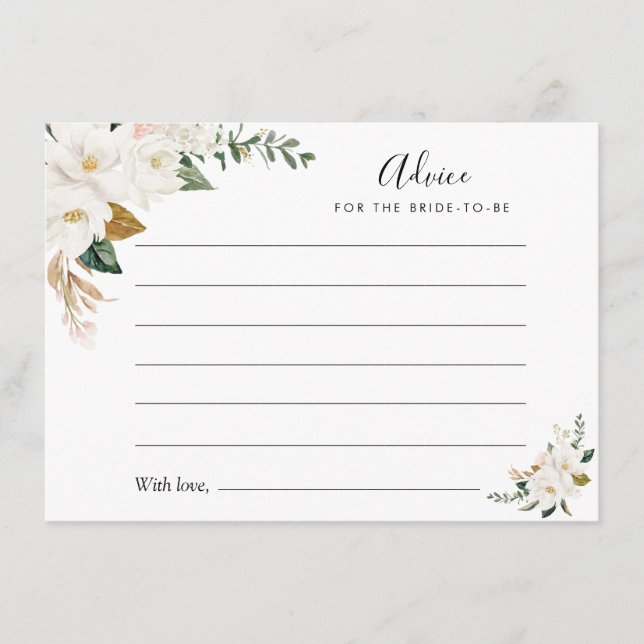 watercolor magnolia & pink floral advice card (Front)