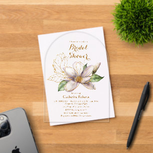 Watercolor Magnolia Purple Floral Bridal Shower Acrylic Invitations