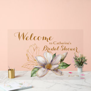 Watercolor Magnolia Purple Floral Bridal Shower Acrylic Sign