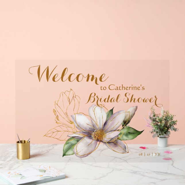 Watercolor Magnolia Purple Floral Bridal Shower Acrylic Sign (Wedding)