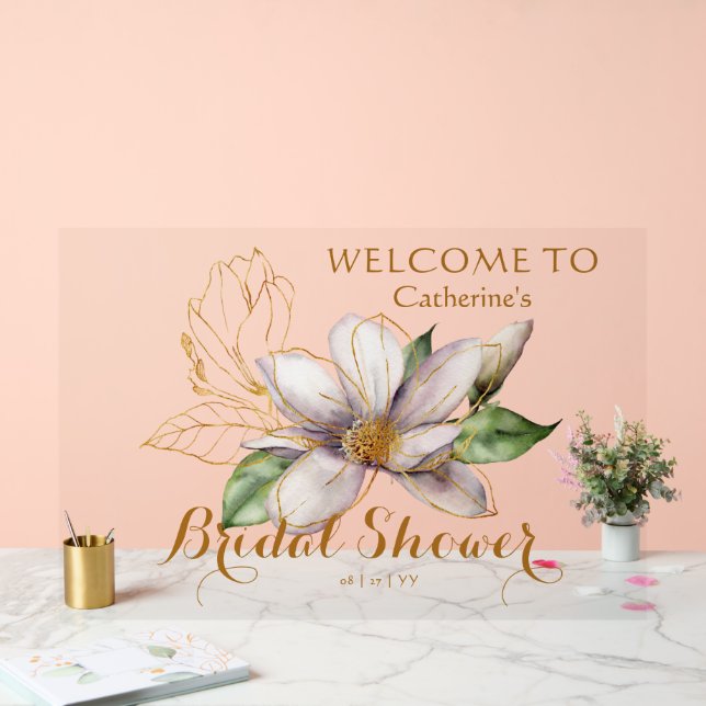 Watercolor Magnolia Purple Floral Bridal Shower Acrylic Sign (Wedding)