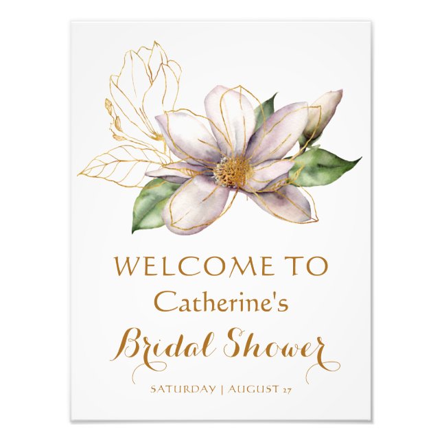 Watercolor Magnolia Purple Floral Bridal Shower Photo Print (Front)