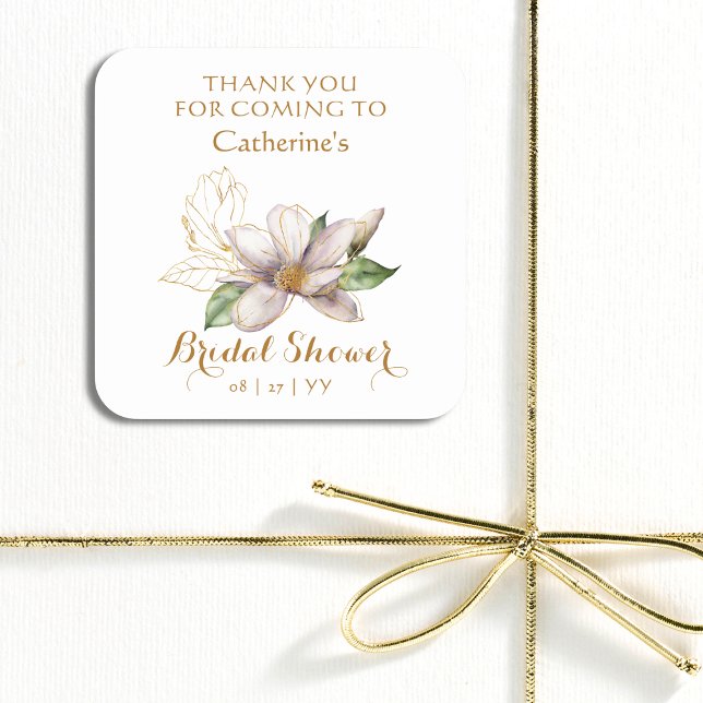 Watercolor Magnolia Purple Floral Bridal Shower Square Sticker (Creator Uploaded)
