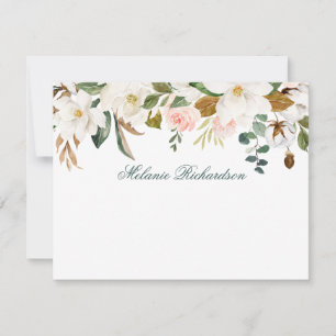 Watercolor Magnolia Rose Floral Personalised Green Card