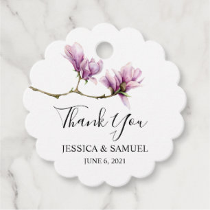 Watercolor Magnolia Tree Wedding Thank You Favour Tags