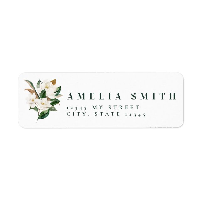 Watercolor Magnolia Wedding Address Labels (Front)