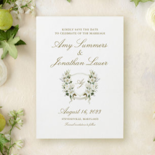 Watercolor Magnolia Wedding Crest Save the Date