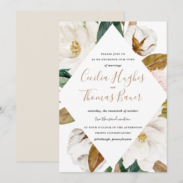 Watercolor Magnolia Wedding Invitation (Front/Back)