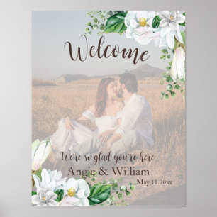 Watercolor Magnolia Wedding Welcome Photo Poster
