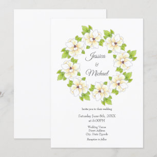 Watercolor Magnolia Wreath   Invitation