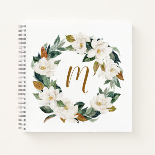 Watercolor Magnolia Wreath Monogram Notebook