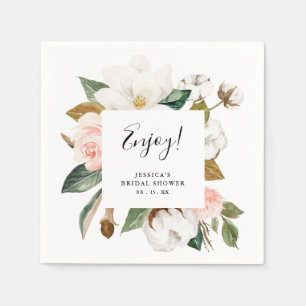 Watercolor Magnolias & Blush Bridal Shower Napkins