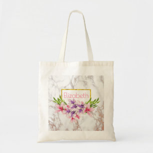 Watercolor Magnolias, Faux Marble Texture Custom Tote Bag