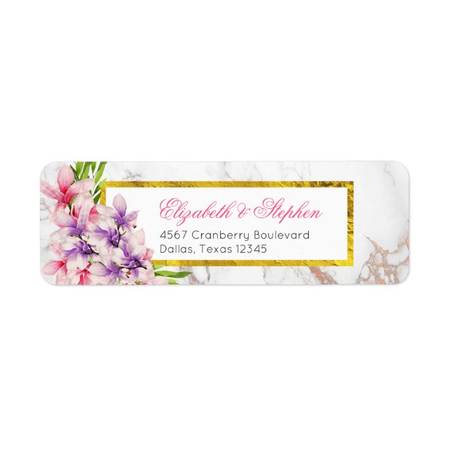 Watercolor Magnolias, Faux Marble Texture Wedding (Front)