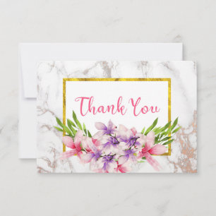 Watercolor Magnolias, Faux Marble Thank You