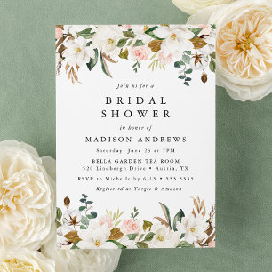 Watercolor Magnolias Floral Bridal Shower Invitation