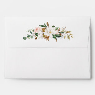 Watercolor Magnolias Floral Return Address Envelope