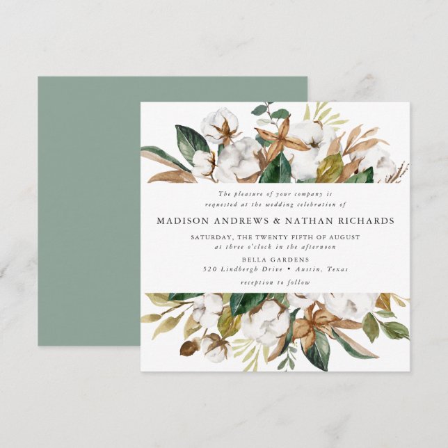 Watercolor Magnolias | Floral Wedding Invitation (Front/Back)