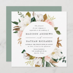 Watercolor Magnolias   Floral Wedding Invitation