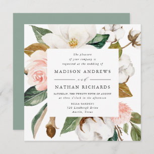 Watercolor Magnolias   Floral Wedding Invitation