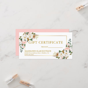 Watercolor Magnolias Pink Roses Gift Certificate