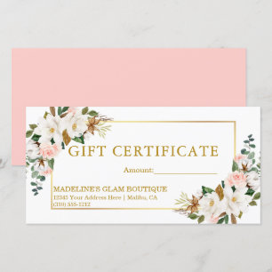 Watercolor Magnolias Pink Roses Gift Certificate