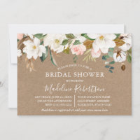 Watercolor Magnolias Roses Kraft Bridal Shower