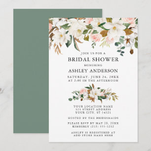Watercolor Magnolias Roses Sage Green Shower Invitation