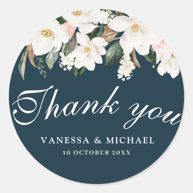 Watercolor Magnolias thank you sticker (Front)