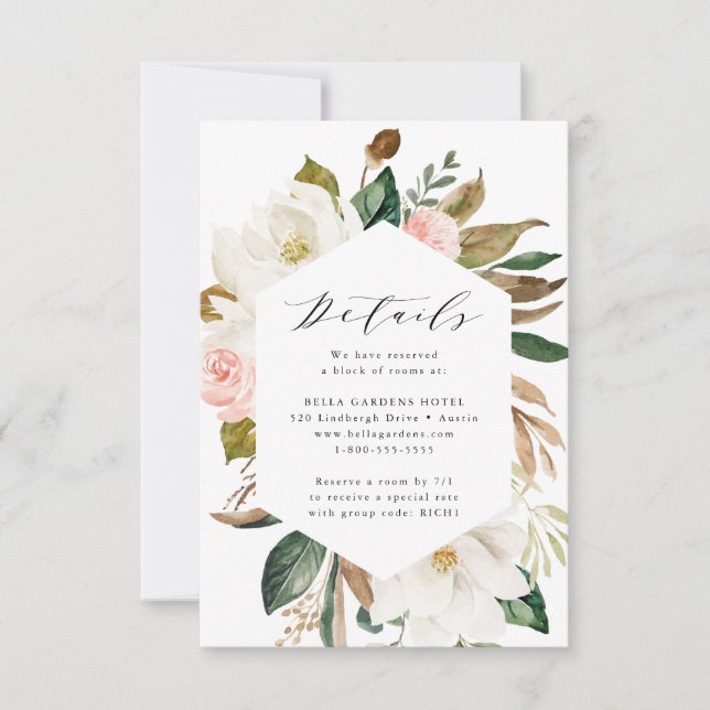 Watercolor Magnolias | Wedding Details Card (Front)