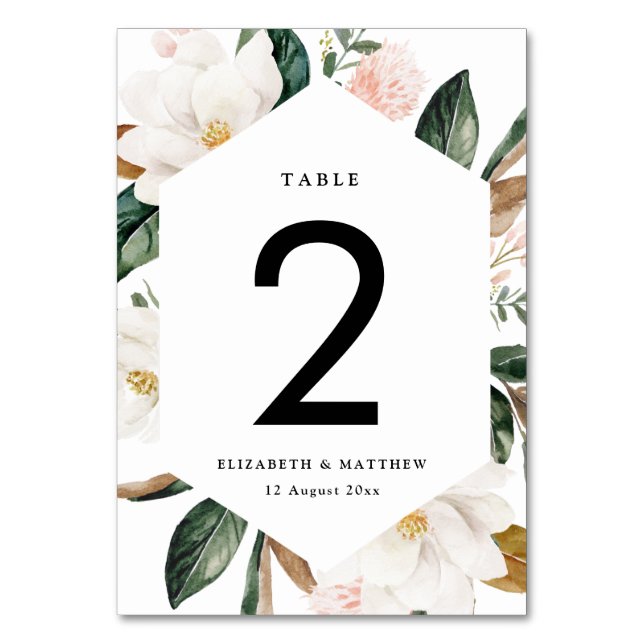 watercolor magnolias wedding table number (Front)