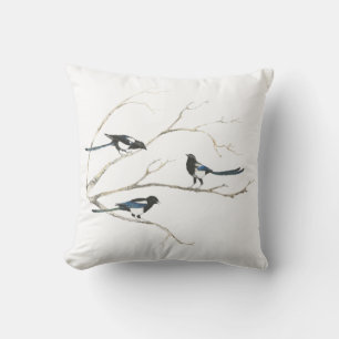 Watercolor Magpie Bird Family Animal Cushion