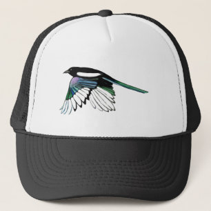 Watercolor Magpie Bird in Flight Custom Name Art Trucker Hat