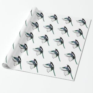 Watercolor Magpie Bird in Flight Nature Art Wrapping Paper