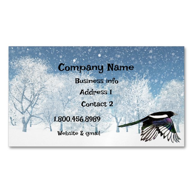 Watercolor Magpie, Bird, Nature, Wildlife  Busines Magnetic Business Card (Front)