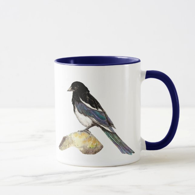 Watercolor Magpie, Bird, Nature, Wildlife, Garden  Mug (Right)