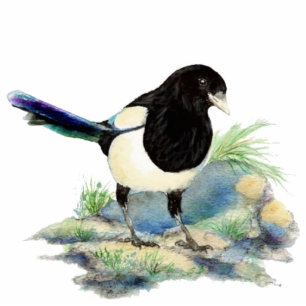 Watercolor Magpie Bird Wildlife, Nature, Ornament Standing Photo Sculpture