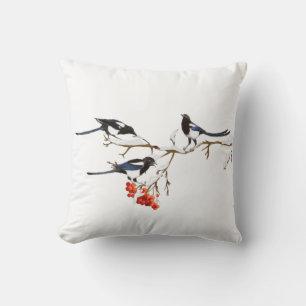 Watercolor Magpie Birds Nature Art Cushion