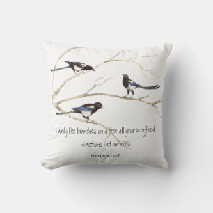 Watercolor Magpie Family Quote Animal Nature Cushion