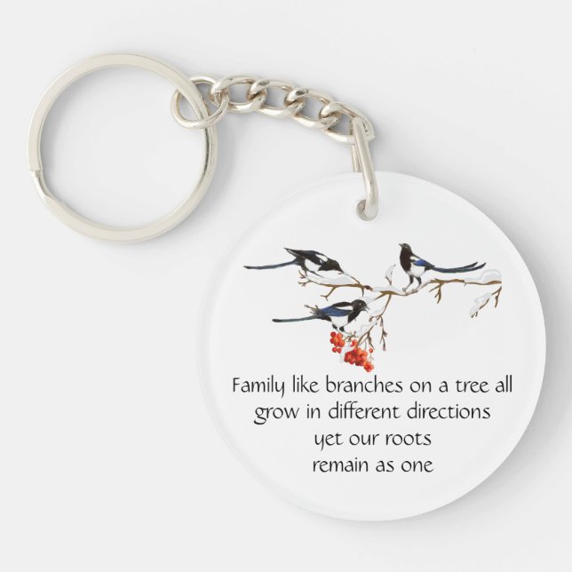 Watercolor Magpie Family Quote Animal Nature   Key Key Ring (Front)