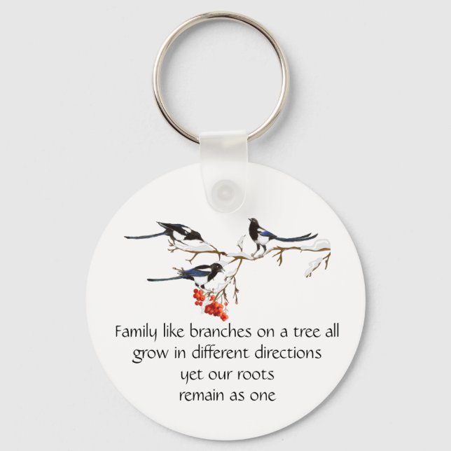Watercolor Magpie Family Quote Animal Nature   Key Ring (Front)