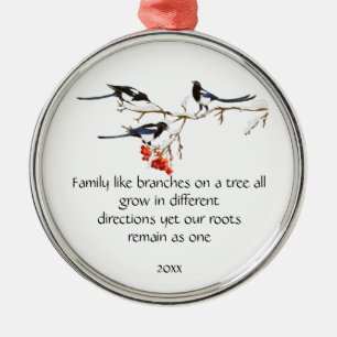 Watercolor Magpie Family Quote Animal Nature  Metal Tree Decoration