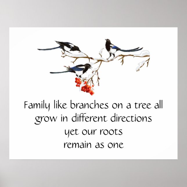 Watercolor Magpie Family Quote Animal Nature  Poster (Front)
