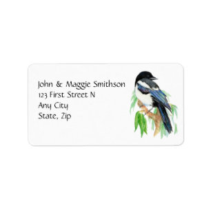 Watercolor Magpie Garden Bird Custom Address Label